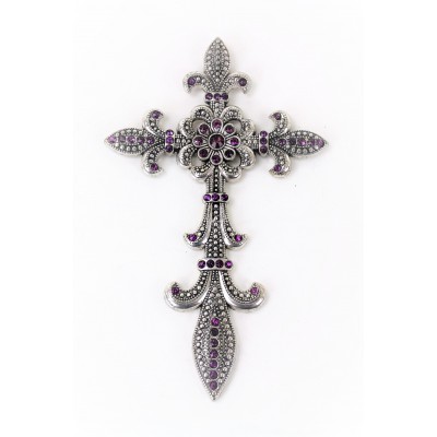 7003SIL-PUR PURPLE CRYSTAL / SILVER WALL CROSS / W FDL DESIGN